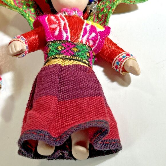 Vintage Pair Of Porcelain Jointed Colorful Ethnic Doll Keychains 4" - READ - Picture 4 of 11